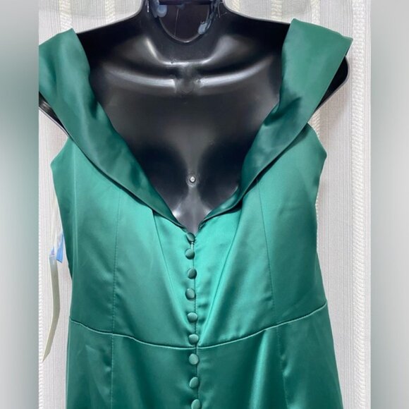 NWT GALINA SIGNATURE Satin Off-the-Shoulder Mermaid Juniper Green‎ Size 10 - Picture 8 of 16